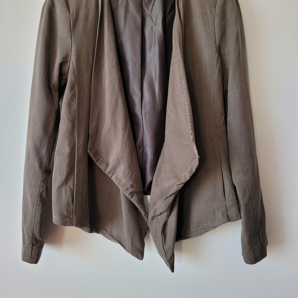 Dex Olive Green Blazer XS Waterfall Collar Open Front Asymmetric Hem - Picture 5 of 10